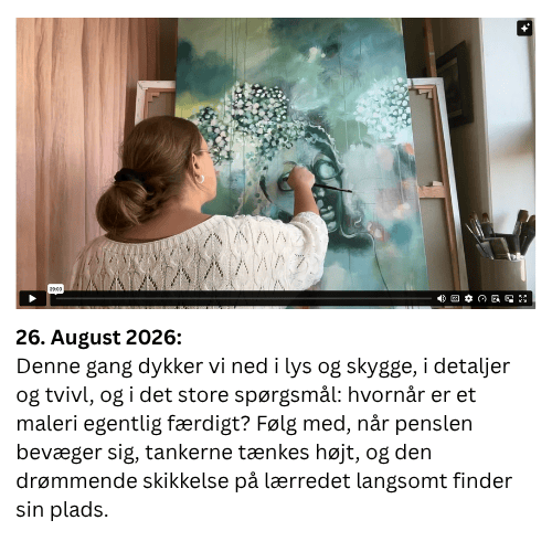 Denne gang dykker vi ned i lys og skygge, i detaljer og tvivl, og i det store sp&oslash;rgsm&aring;l: hvorn&aring;r er et maleri egentlig f&aelig;rdigt? F&oslash;lg med, n&aring;r penslen bev&aelig;ger sig, tankerne t&aelig;nkes h&oslash;jt, og den dr&oslash;mmende skikkelse p&aring; l&aelig;rredet langsomt finder sin plads.